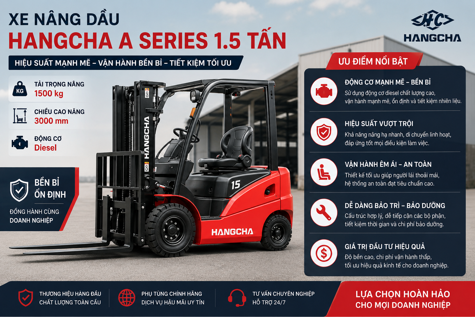 Xe nâng dầu 1.5 tấn dòng A