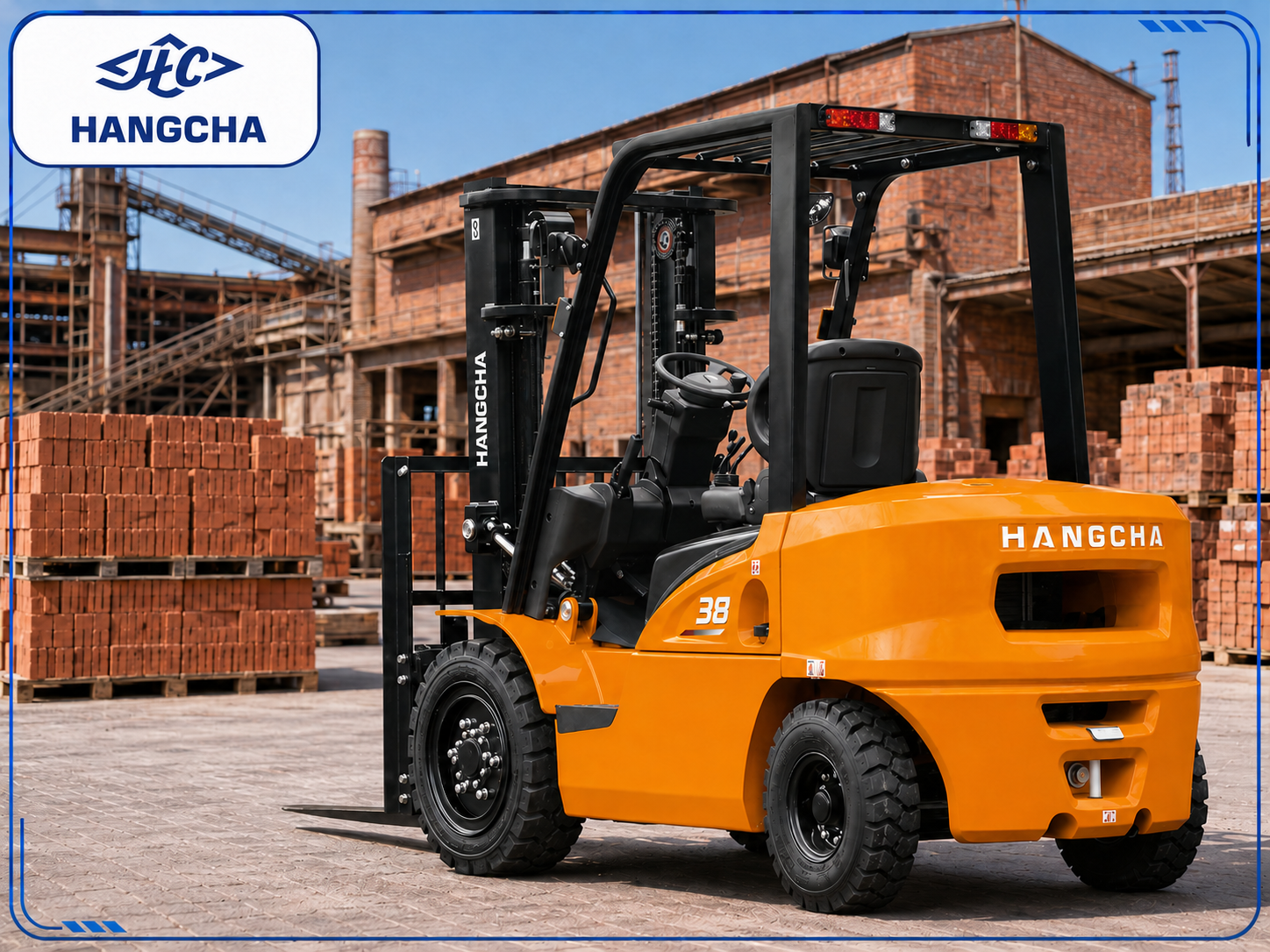 xe nâng dầu 3.8 tấn ở nhà máy gạch