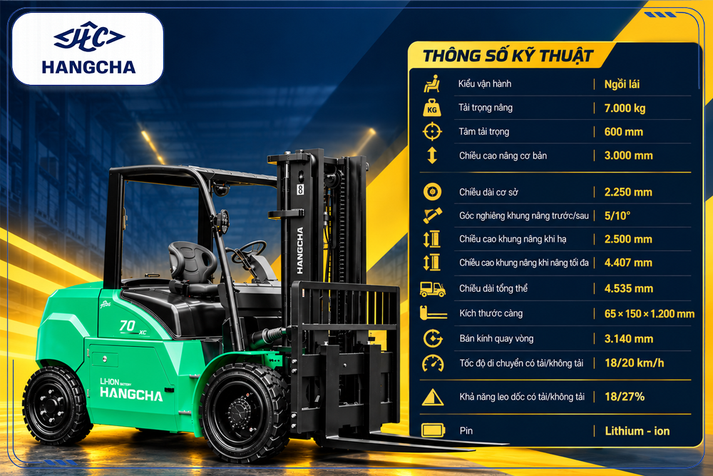 Thông số kỹ thuật xe nâng điện 7 tấn dòng XC